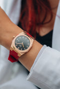 APOLLO – Rose Gold Stainless Steel Red Strap - 41mm