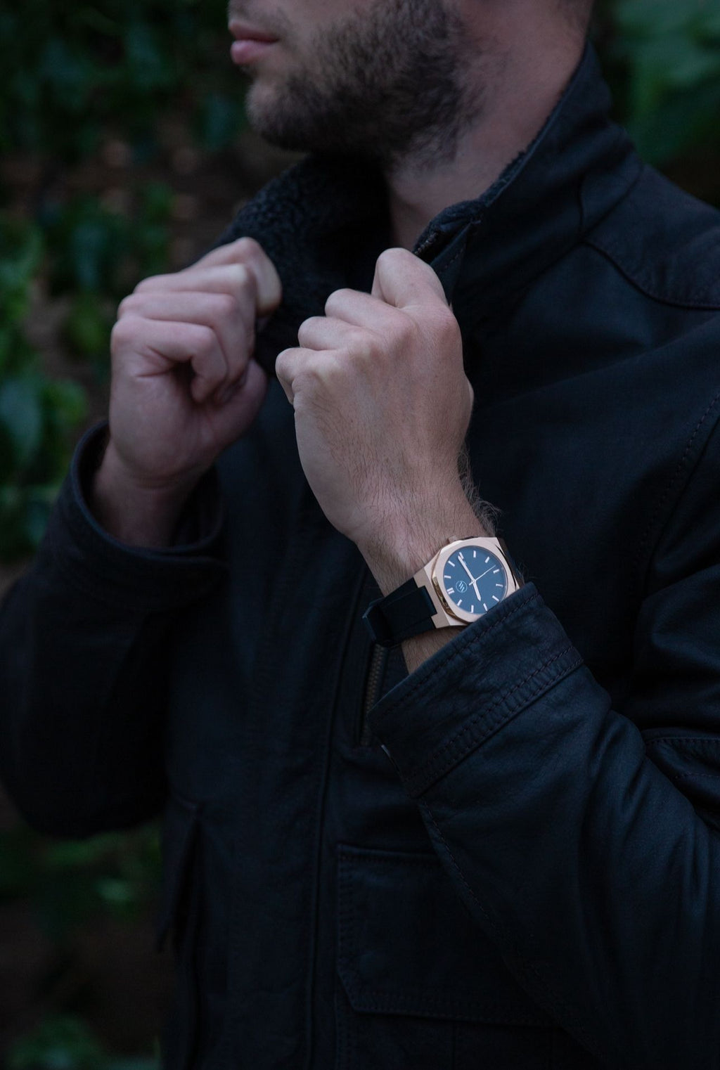 APOLLO – Rose Gold Stainless Steel Black Strap - 41mm